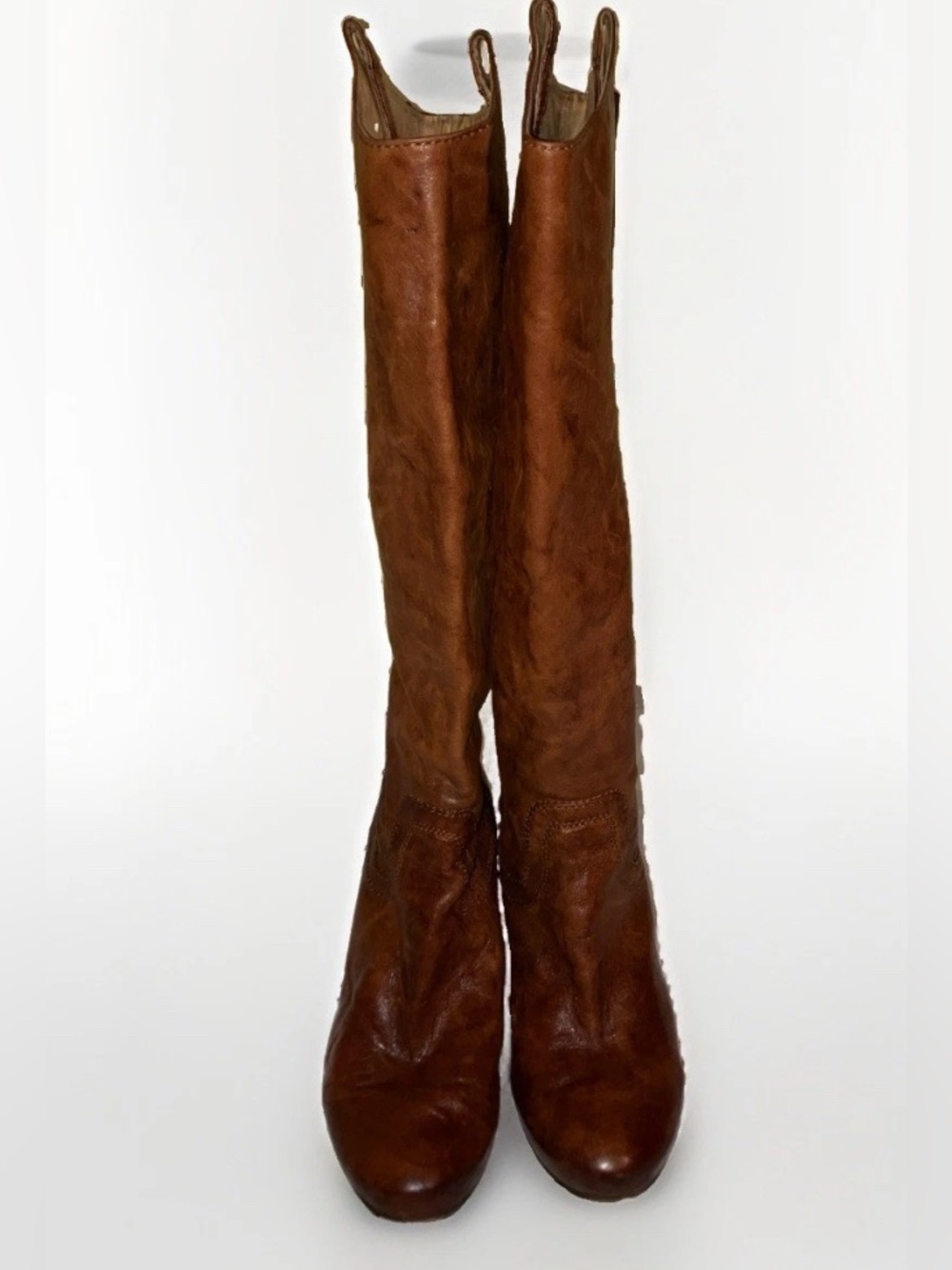 Frye Carson Heel Tab Tall Boots Sz 11 M 77668 Brown Leather Knee High Western